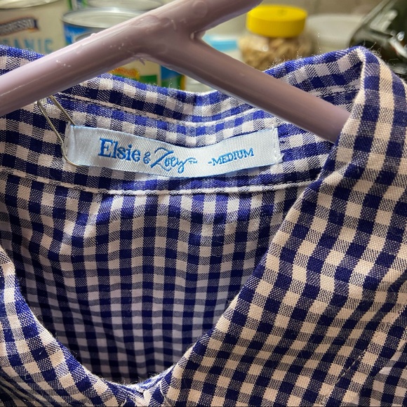 Elsie & Zoey Gingham Button Up Blue & White Medium Brand New - Picture 4 of 8